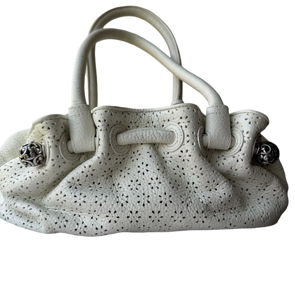 Brighton Perforated White Leather Bag with Heart Charm Dust Cover Included - Picture 2 of 14